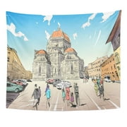 UFAEZU Old Santa Maria Del Fiore Florence Italy City Sketch Wall Art Hanging Tapestry Home Decor for Living Room Bedroom Dorm 51x60 inch