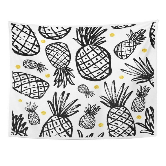 UFAEZU Orange Doodle Pineapple Vintage for Your Gold Black Ink Pattern Pink Tropical Wall Art Hanging Tapestry Home Decor for Living Room Bedroom Dorm 60x80 inch