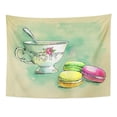thumbnail image 1 of UFAEZU Party Watercolor French Dessert Macaroons Cup Tea Cake Painting Macaron Wall Art Hanging Tapestry Home Decor for Living Room Bedroom Dorm 51x60 inch, 1 of 2