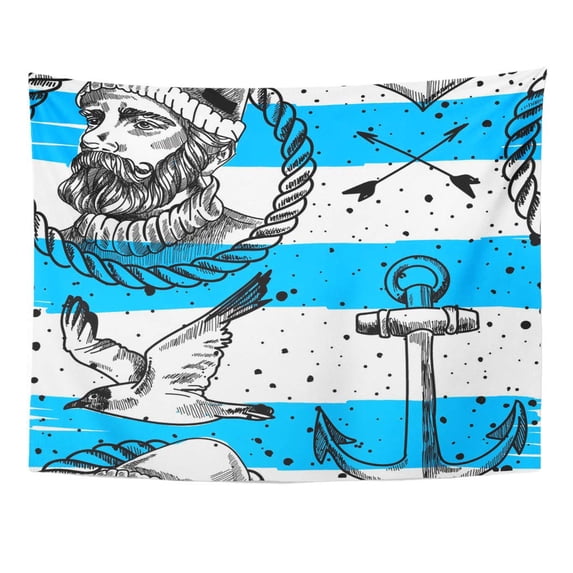 UFAEZU Pattern in The Hipster Bearded Man Anchor Arrows and Seagulls Drawing Vintage Wall Art Hanging Tapestry Home Decor for Living Room Bedroom Dorm 60x80 inch