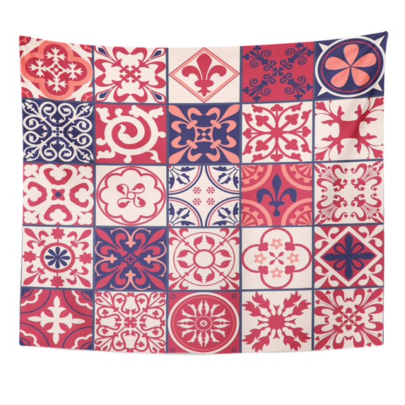 UFAEZU Pink Moroccan Spanish for Ceramic Tiles Middle Ages Wall Art Hanging Tapestry Home Decor for Living Room Bedroom Dorm 60x80 inch