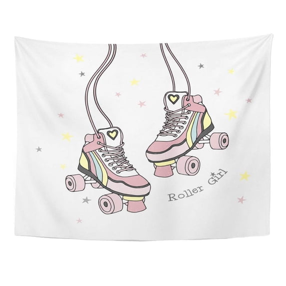 UFAEZU Pink Skate Rollers Girl Cute Star Doodle Drawing Baby Wall Art Hanging Tapestry Home Decor for Living Room Bedroom Dorm 60x80 inch