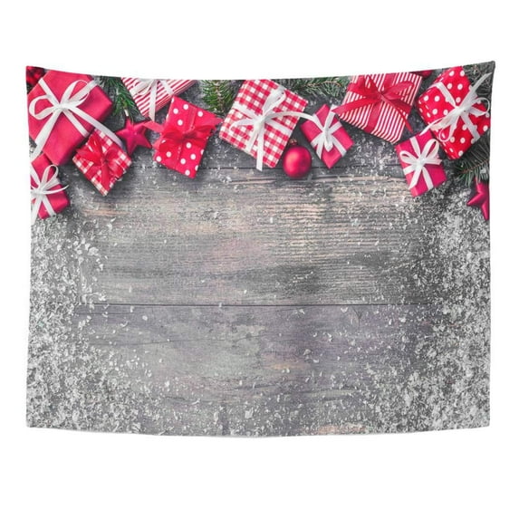 UFAEZU Red Holiday Christmas and Boxes on Wooden Board Wood Xmas Box Vintage Wall Art Hanging Tapestry Home Decor for Living Room Bedroom Dorm 51x60 inch