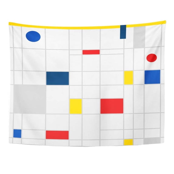 UFAEZU Retro Geometric Bauhaus Swiss Memphis Modern Hipster Brochures in Yellow Blue Red and Black Colors Wall Art Hanging Tapestry Home Decor for Living Room Bedroom Dorm 60x80 inch