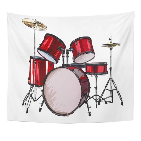 UFAEZU Rock Music Drum Kit on White Doodle Artistic Audio Wall Art Hanging Tapestry Home Decor for Living Room Bedroom Dorm 51x60 inch