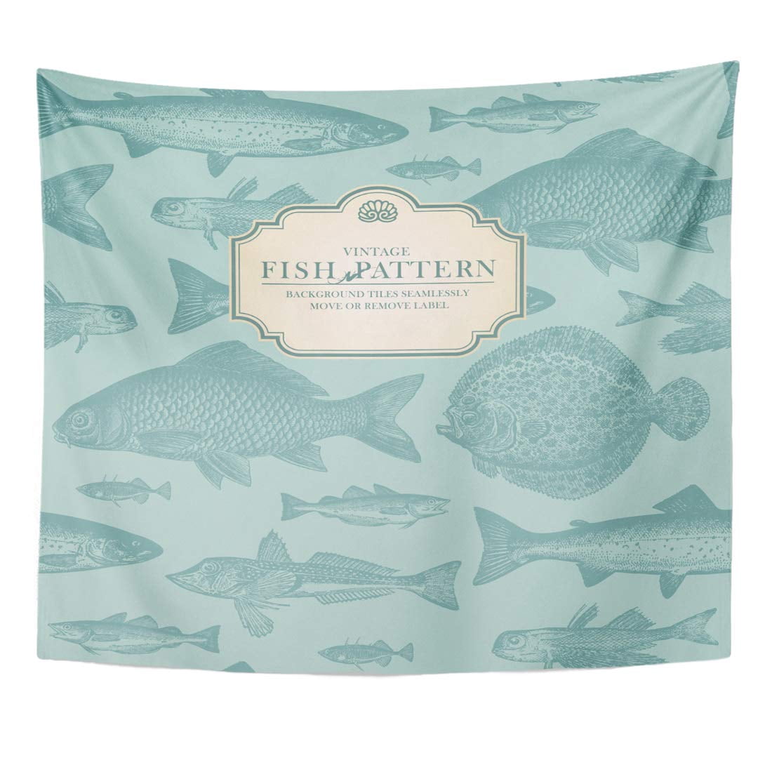 UFAEZU Salmon Vintage Seamlessly Tiling Retro Fish Pattern Plus Label ...