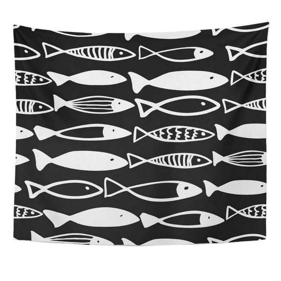 UFAEZU Scandinavian Black and White Pattern Fish Fishing Wall Art Hanging Tapestry Home Decor for Living Room Bedroom Dorm 60x80 inch