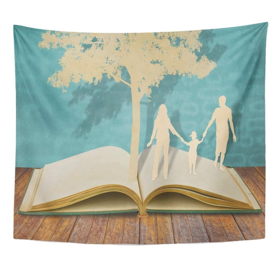 UFAEZU School Cut Family Symbol Under Tree on Old Wall Art Hanging Tapestry Home Decor for Living Room Bedroom Dorm 51x60 inch