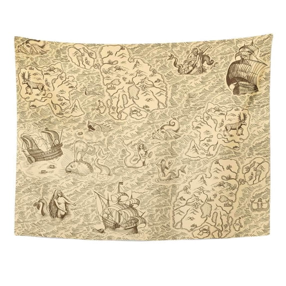 UFAEZU Sea Old Vintage Island Ships Monsters and Mermaids Adventure Ancient Antique Wall Art Hanging Tapestry Home Decor for Living Room Bedroom Dorm 51x60 inch