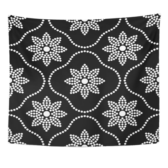 UFAEZU Trellis Pattern Dotted Mosaic White Flowers and Beads Wall Art Hanging Tapestry Home Decor for Living Room Bedroom Dorm 60x80 inch