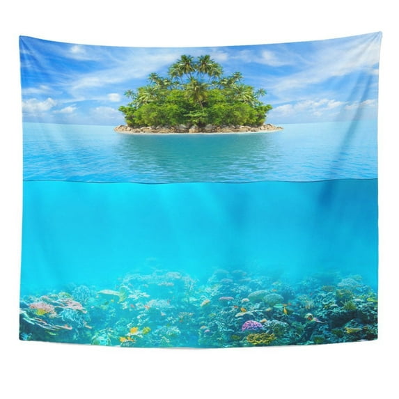 UFAEZU Underwater Coral Reef Seabed and Water with Tropical Island Wall Art Hanging Tapestry Home Decor for Living Room Bedroom Dorm 60x80 inch