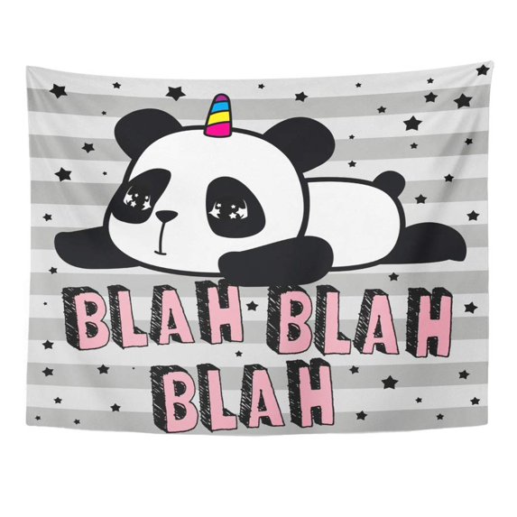 UFAEZU Unicorn Cute Panda Sweet Character Blah Bear Love Face Silhouette Wall Art Hanging Tapestry Home Decor for Living Room Bedroom Dorm 51x60 inch