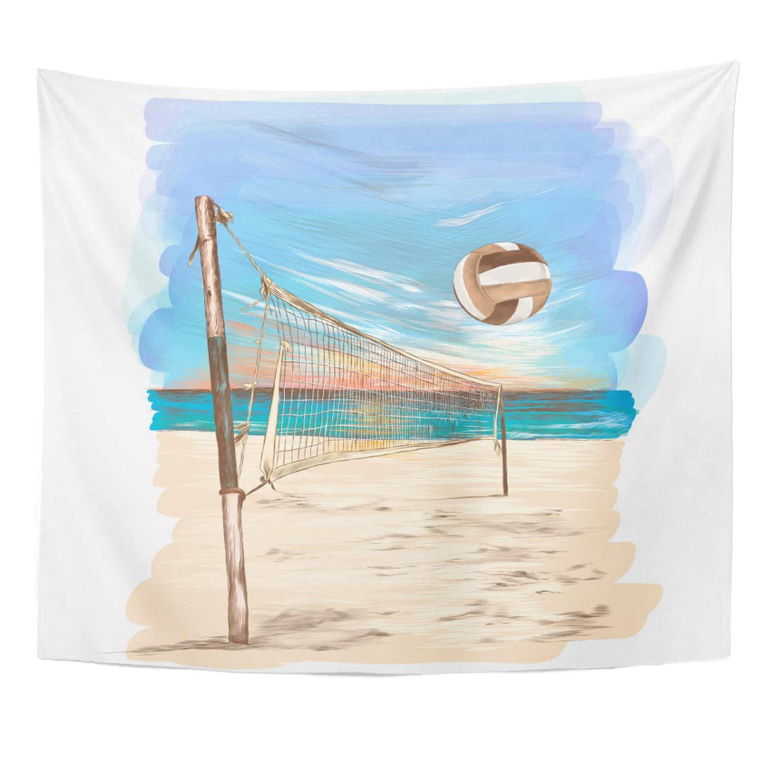 UFAEZU Volley Blue Ball Beach Volleyball Landscape Sketch Graphics