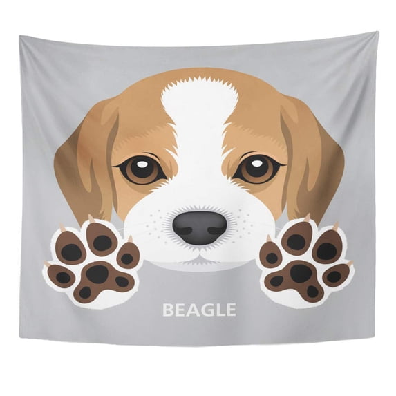 UFAEZU White Breed Portrait Beagle Puppy Dog Paw Face Canine Cute Fur Wall Art Hanging Tapestry Home Decor for Living Room Bedroom Dorm 60x80 inch
