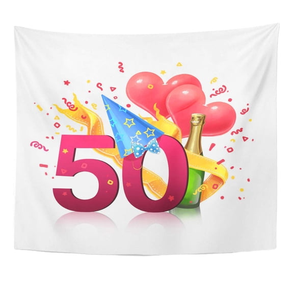 UFAEZU Wine Birthday 50 Years Old Party Anniversary Adulthood Age Balloons Wall Art Hanging Tapestry Home Decor for Living Room Bedroom Dorm 60x80 inch