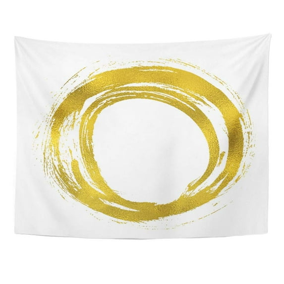 UFAEZU Yellow Brush Gold Paint Circle Round Leaf Metal Abstract Artistic Brilliant Color Wall Art Hanging Tapestry Home Decor for Living Room Bedroom Dorm 51x60 inch