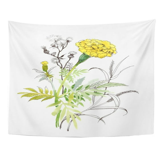 UFAEZU Yellow Flower Watercolor Marigolds on White Colorful Botanical Wall Art Hanging Tapestry Home Decor for Living Room Bedroom Dorm 60x80 inch