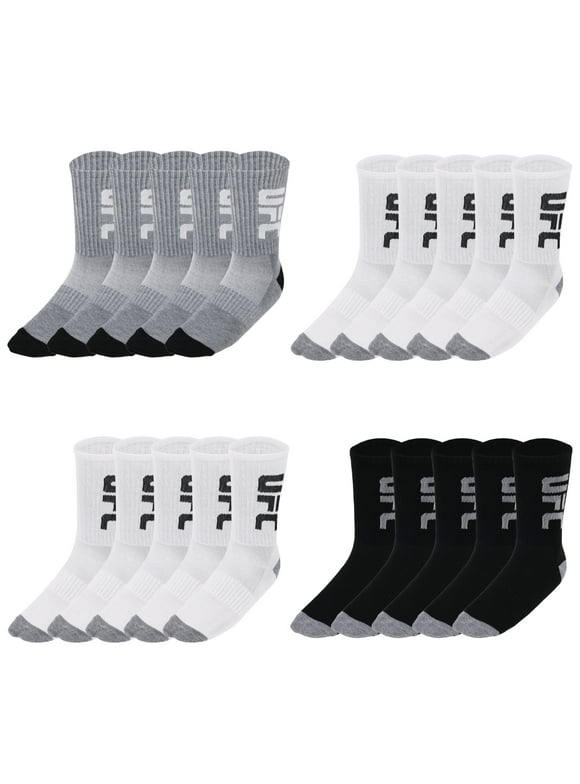 20 Pair Men's Lightweight Crew Socks with Leg Logo, Blk/Wht/Grey
