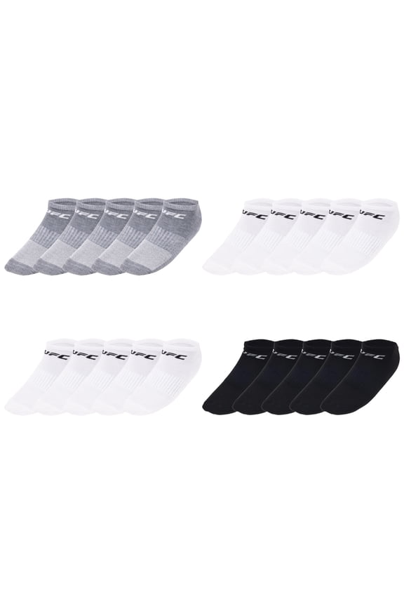 20 Pair Men's Lightweight No Show Socks with Front Logo, Blk/Wht/Grey