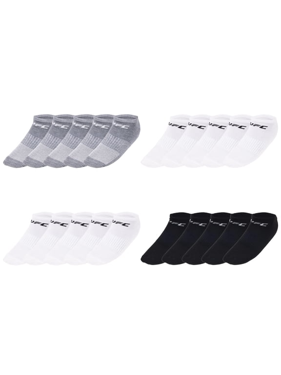 20 Pair Men's Lightweight No Show Socks with Front Logo, Blk/Wht/Grey