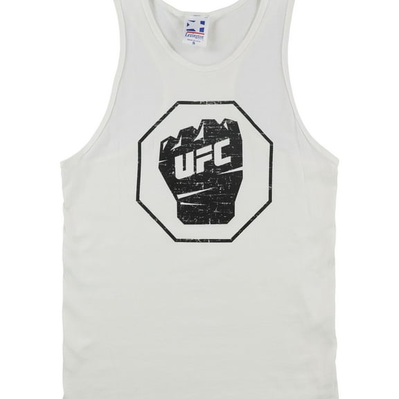 UFC Mens Distressed Fist Muscle Tank Top, White, Small