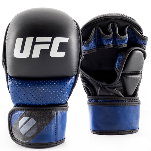 UFC Pro Safe Sparring Gloves - S/M, Blue/Black - Versatile Hybrid Design for Grappling, Striking, and Sparring - Crafted with Genuine Leather