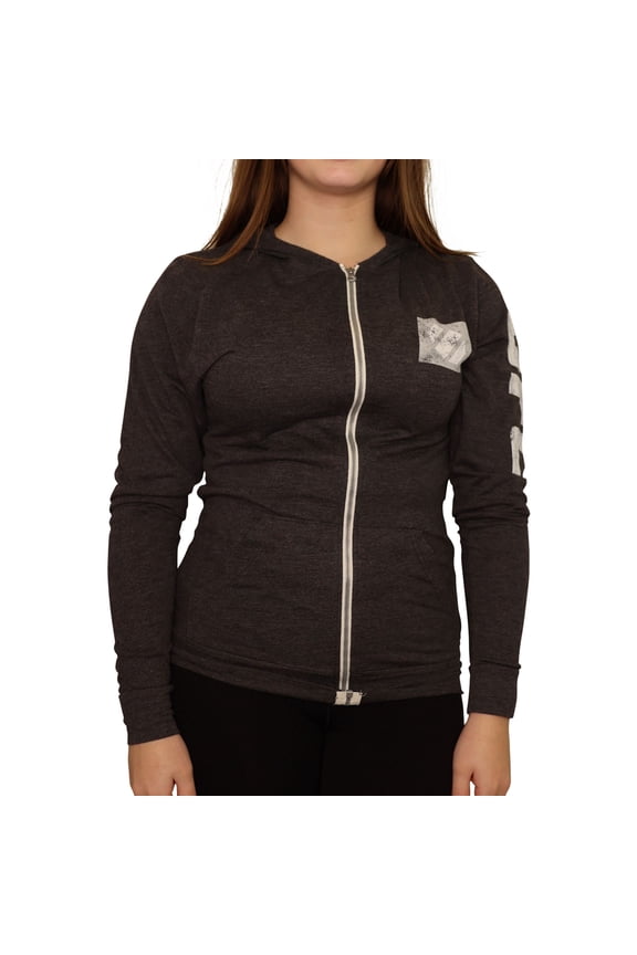 Womens Distressed Logo Hoodie Sweatshirt, Grey, Small