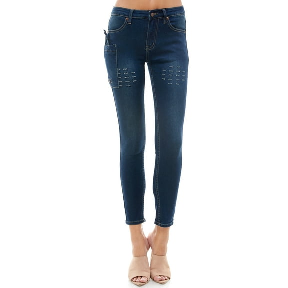 UFKIM Women’s Denim Jeans Skinny Pants Casual Slim Fit Unique Ripped Holes Front Design 5 Pockets Basic Stretch Fashion Bottoms