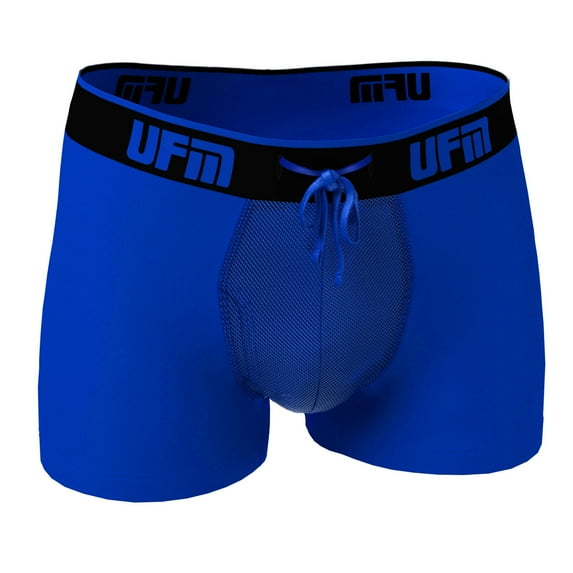 UFM Mens Bamboo/Spandex 3 inch Inseam Trunk featuring UFM's Exclusive Patented Adjustable Support Pouch, Regular Support, Royal Blue, 44-46 waist