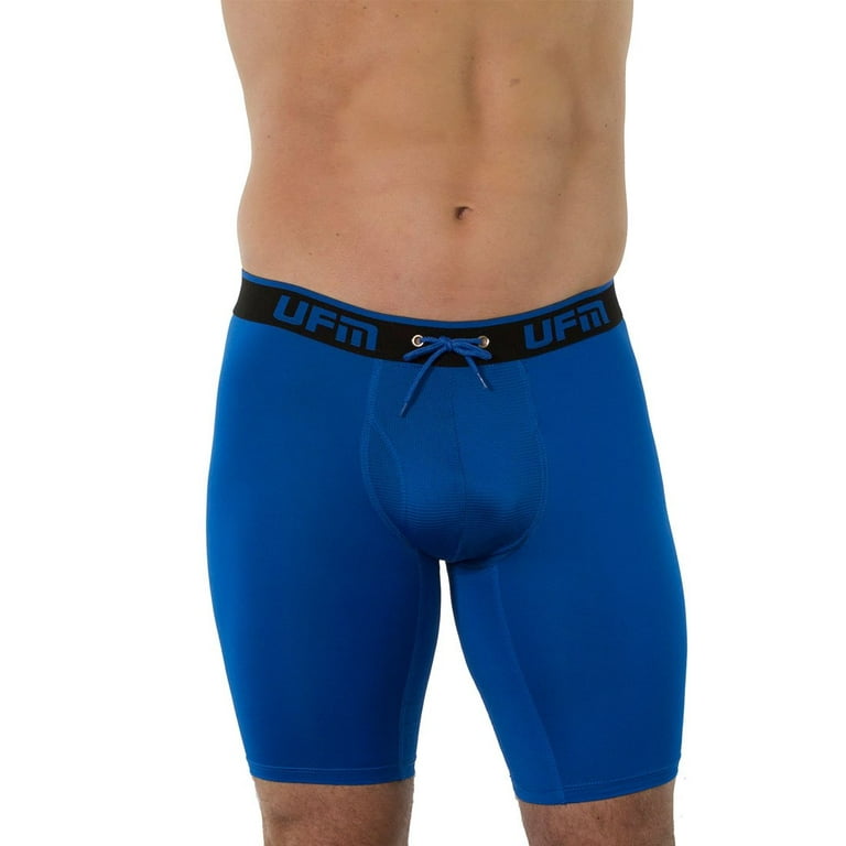 UFM Mens Polyester/Spandex 9 inch Inseam Long Boxer Brief featuring UFM's  Exclusive Patented Adjustable Support Pouch, Regular Support, Royal Blue