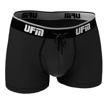 UFM Mens Underwear, 3 Inch Inseam Poly-Spandex Mens Boxer Briefs, Adjustable Support Pouch Mens Boxers, 36-38 Waist, Black