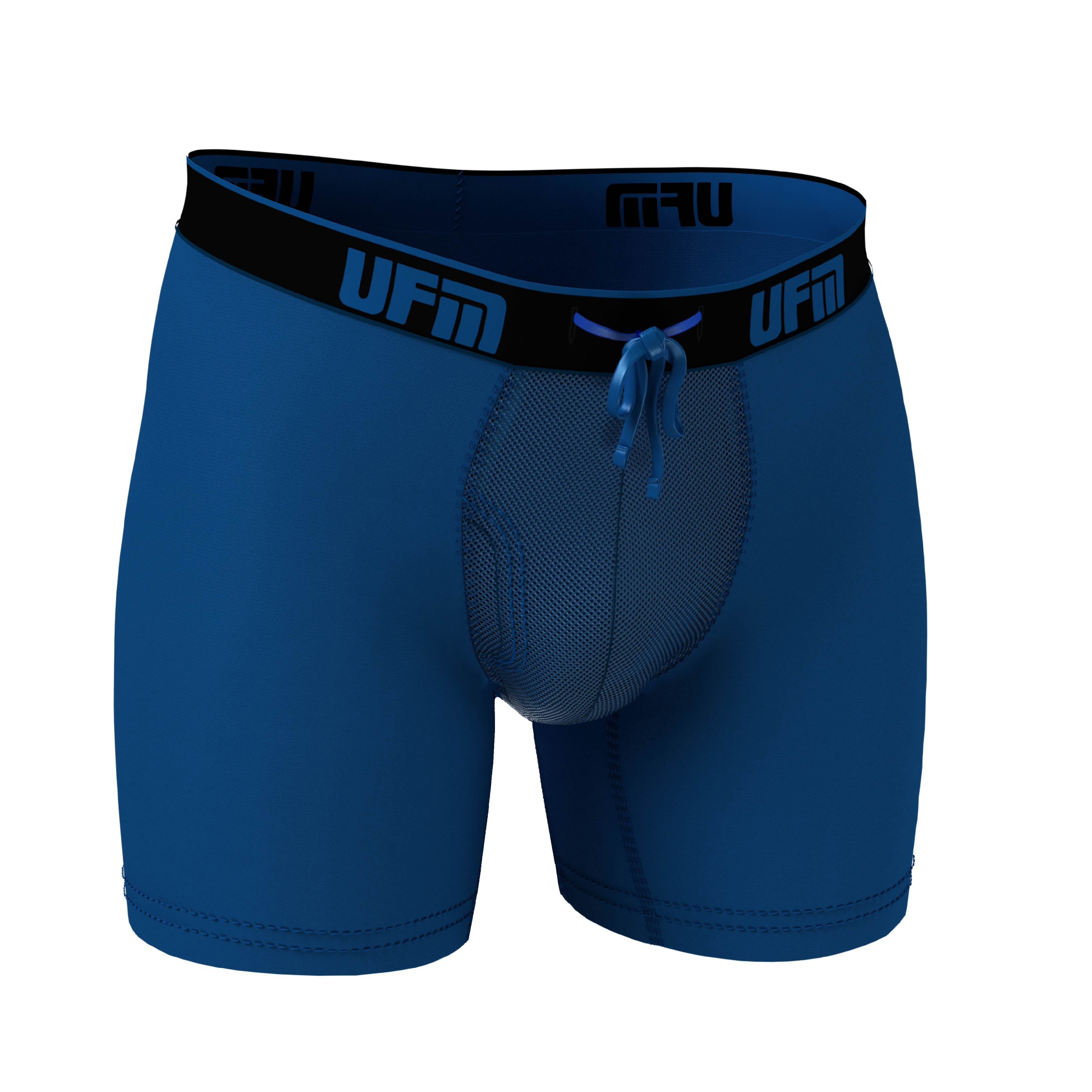 UFM Mens Underwear, 6 Inch Inseam Poly-Spandex Mens Boxer Briefs,  Adjustable REG Support Pouch Mens Boxers, 44-46(2XL) Waist, Black 