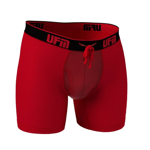 UFM Mens Underwear, 6 Inch Inseam Poly-Spandex Mens Boxer Briefs, Adjustable REG Support Pouch Mens Boxers, 52-54(4XL) Waist, Red