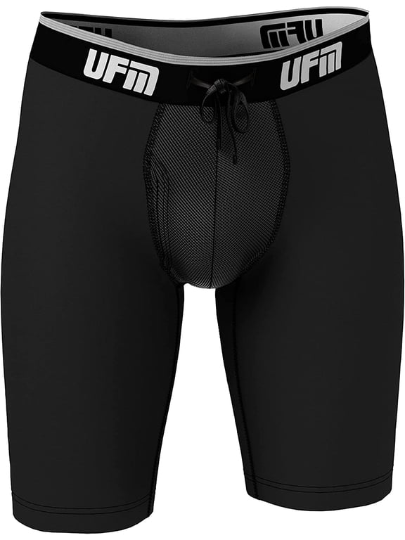 Mens Underwear, 9 Inch Inseam Bamboo-Spandex Mens Boxer Briefs, Adjustable REG Support Pouch Mens Boxers, 36-38(L) Waist, Black