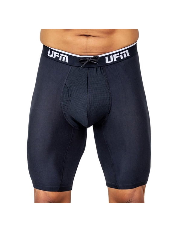 Mens Underwear, 9 Inch Inseam Bamboo-Spandex Mens Boxer Briefs, Adjustable REG Support Pouch Mens Boxers, 40-42 (XL) Waist, Black