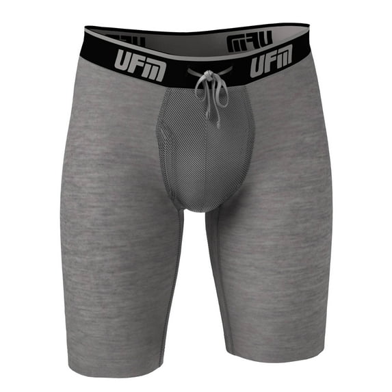UFM Mens Underwear, 9 Inch Inseam Bamboo-Spandex Mens Boxer Briefs, Adjustable REG Support Pouch Mens Boxers, 48-50(3XL) Waist, Gray