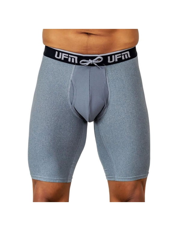 Mens Underwear, 9 Inch Inseam Poly-Spandex Mens Boxer Briefs, Adjustable REG Support Pouch Mens Boxers, 44-46(2XL) Waist, Gray