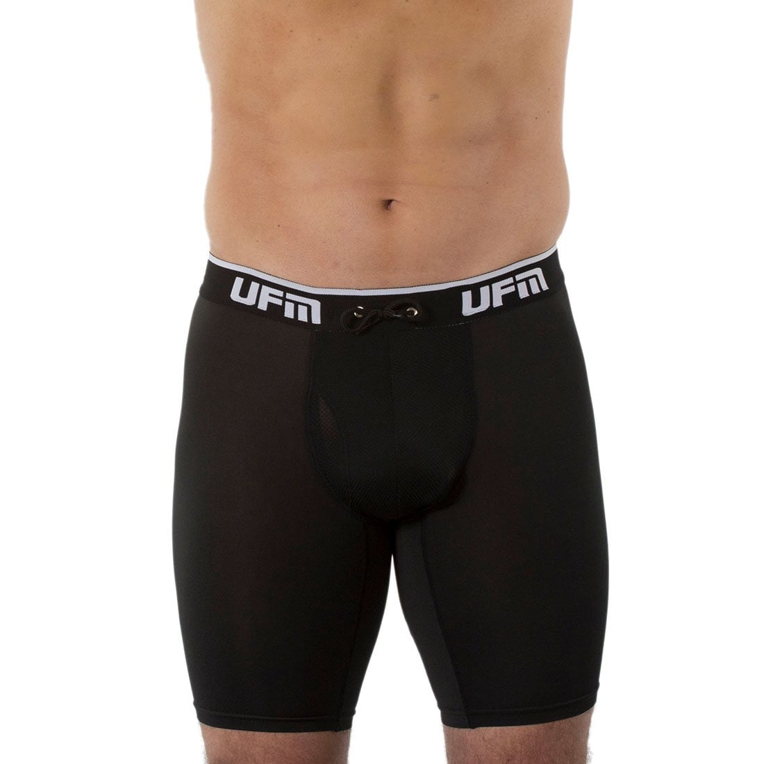 UFM Mens Underwear, 9 Inch Inseam Poly-Spandex Mens Boxer Briefs, Adjustable  Support Pouch Mens Boxers, 36-38(L) Waist, Black 