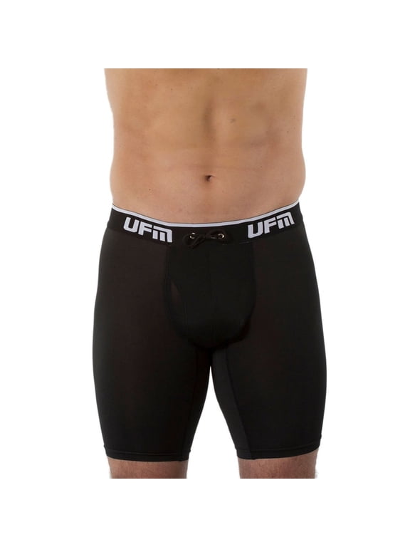 Mens Underwear, 9 Inch Inseam Poly-Spandex Mens Boxer Briefs, Adjustable Support Pouch Mens Boxers, 36-38(L) Waist, Black