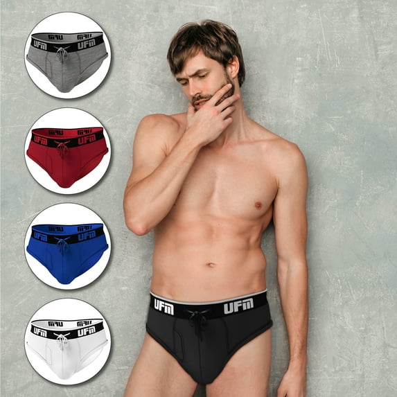 UFM Mens Underwear, Polyester-Spandex Mens Briefs, Regular and Adjustable Support Pouch Men Underwear, 32-34 waist, Black