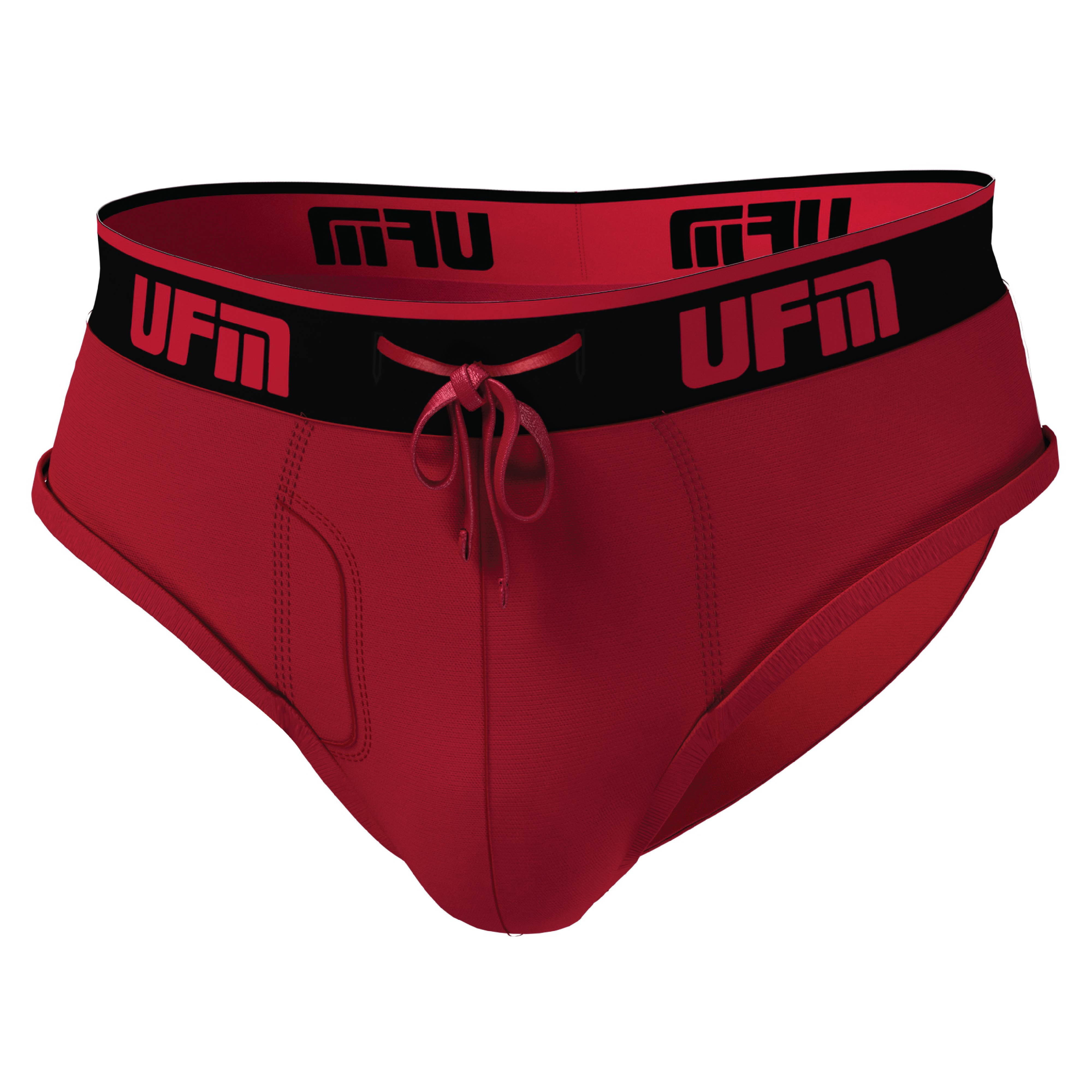 UFM Mens Underwear, Polyester-Spandex Mens Briefs, Regular and Adjustable  Support Pouch Men Underwear, 40-42 Waist, Red