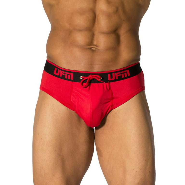 UFM Mens Underwear, Polyester-Spandex Mens Briefs, Regular and Adjustable  Support Pouch Men Underwear, 40-42 waist, Red