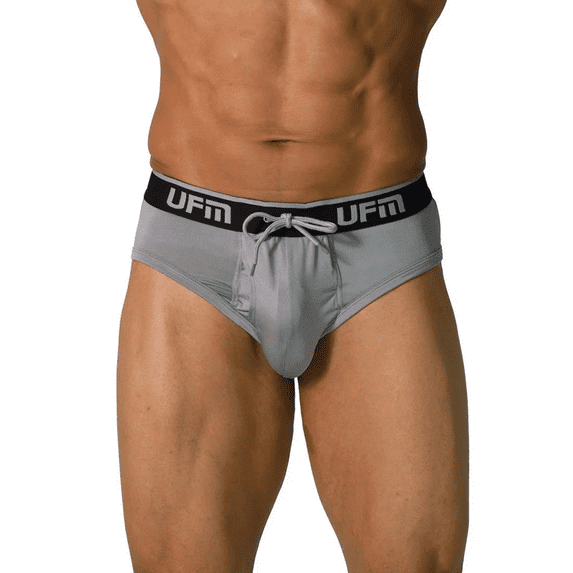UFM Mens Underwear, Polyester-Spandex Mens Briefs, Regular and Adjustable Support Pouch Men Underwear, 48-50 waist, Gray