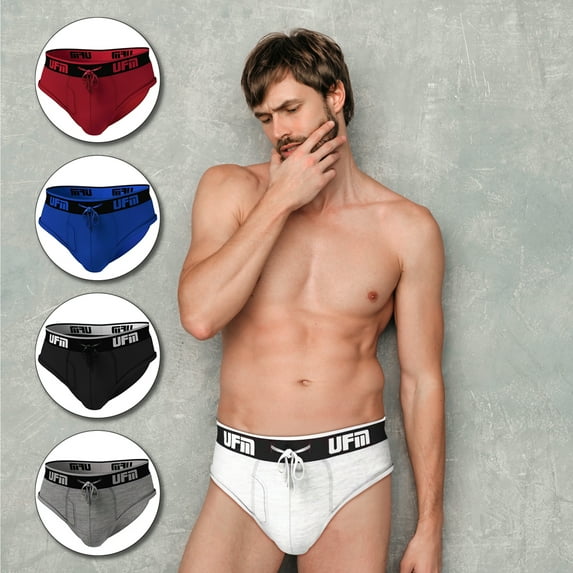 UFM Mens Underwear, Polyester-Spandex Mens Briefs, Regular and Adjustable Support Pouch Men Underwear, 56-58 waist, White