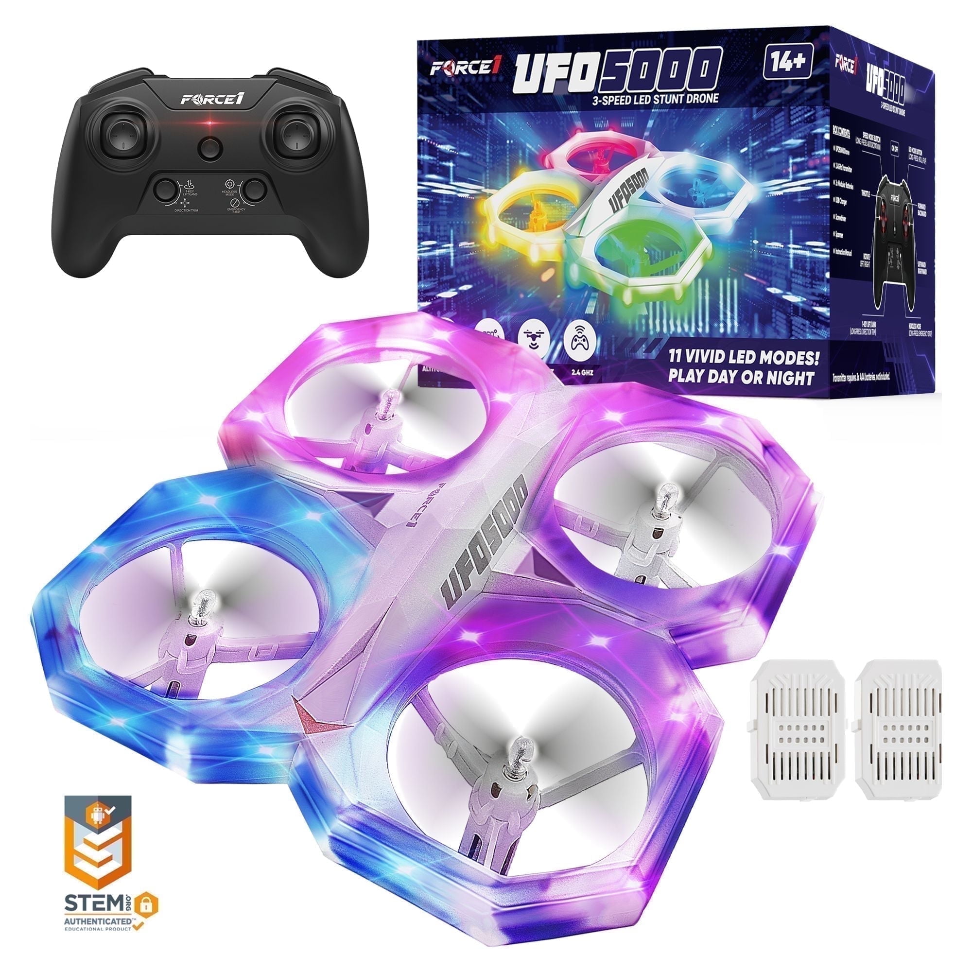 Open Box UFO 5000 Mini RC Stunt Aerial Drone with Multicolor LED Lights for Kids Ages 14+