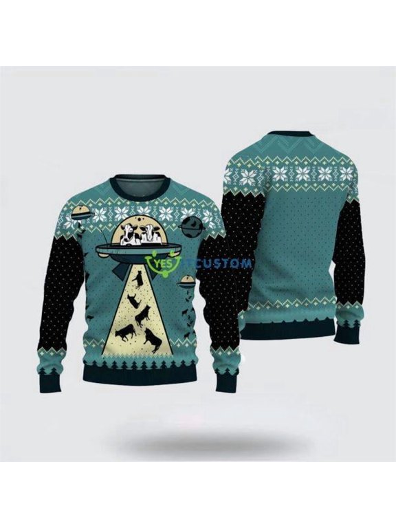 UFO ALien Cow Abduction 3D Christmas Sweater – Christmas Gifts For Frends