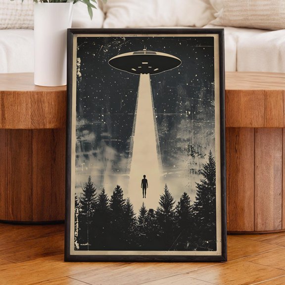 UFO Abduction Alien Sci Fi Wall Art Decor Unframed Paper Print