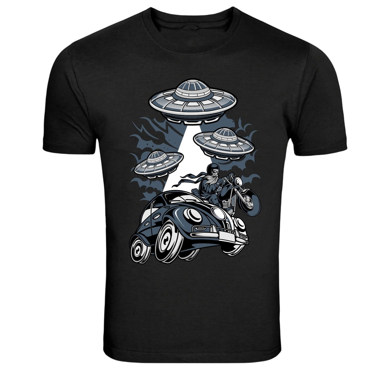 UFO Abduction Biker Flying Saucers Alien Retro Sci-Fi T-Shirt - Walmart.com