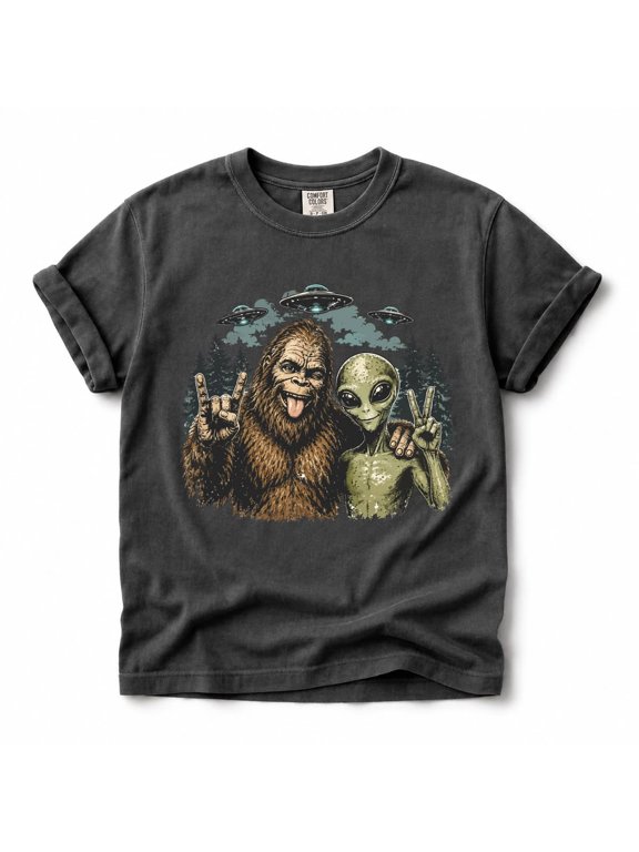 UFO Alien Bigfoot T-Shirt, Cryptid Forest Shirt, Mysterious Creature Tee, Paranormal Adventure Gift