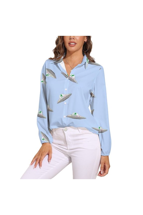 UFO Alien Long Sleeve Blouse Woman Streetwear Casual Shirts Summer Oversize Woman Streetwear Clothing Birthday Present